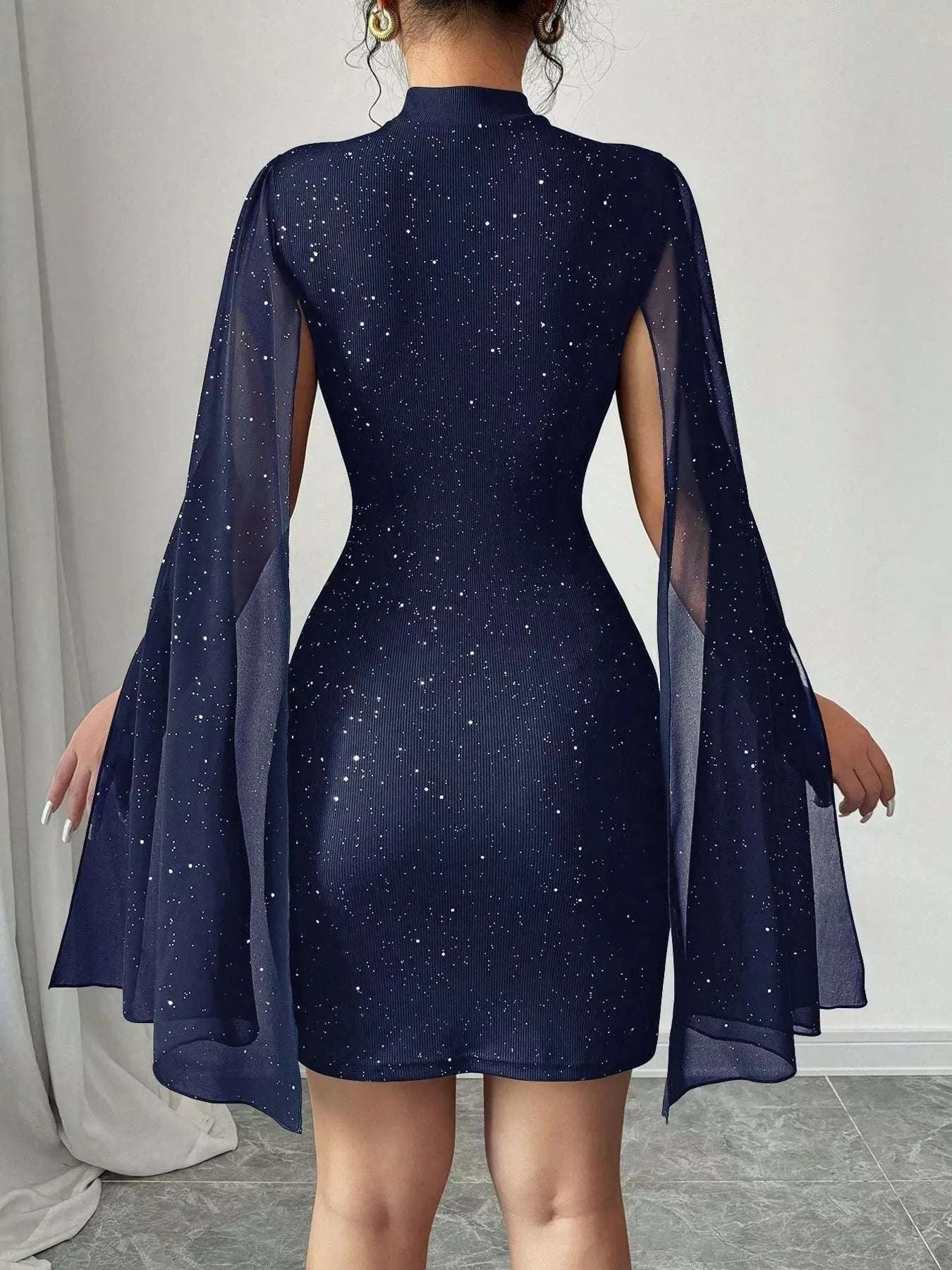 Cape sleeve detail on glitter bodycon dress