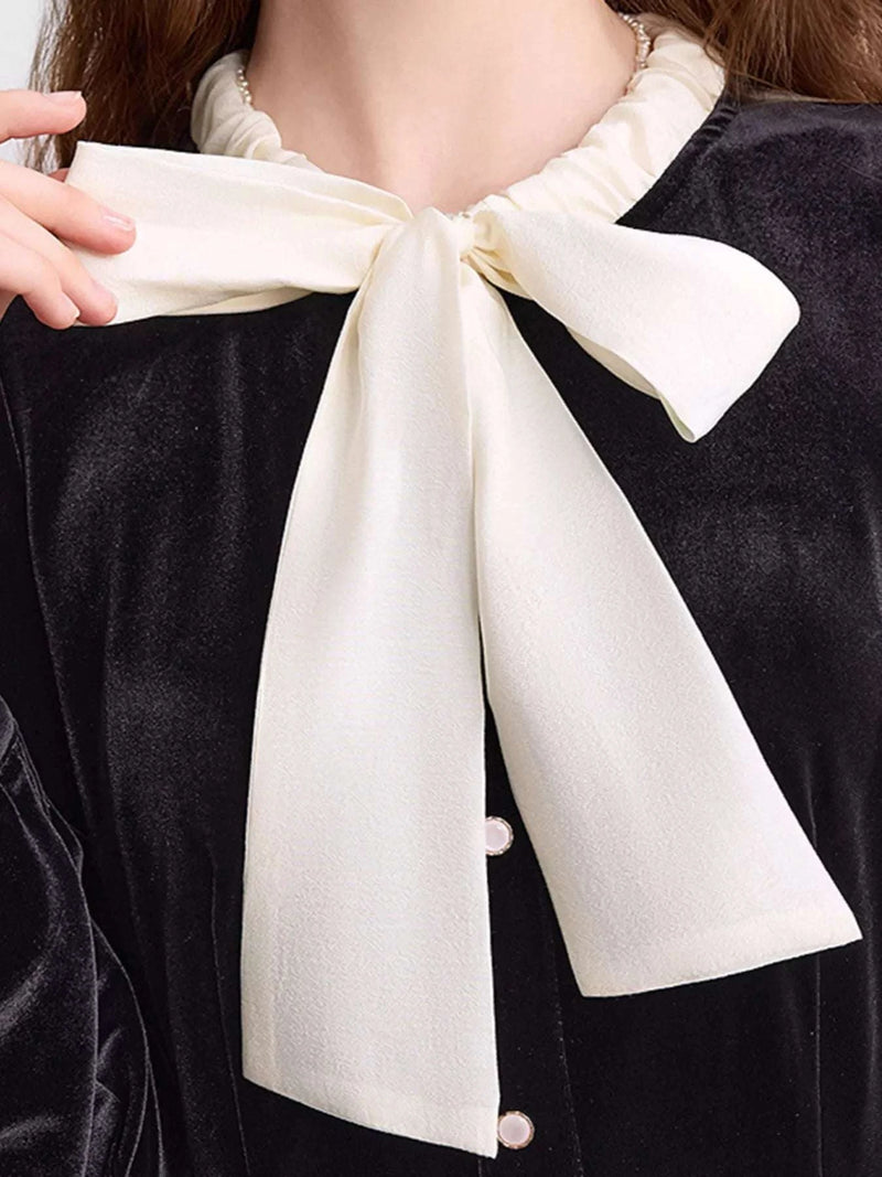 Velvet Bowknot Long Sleeve A-Line Dress WESTCLOSET