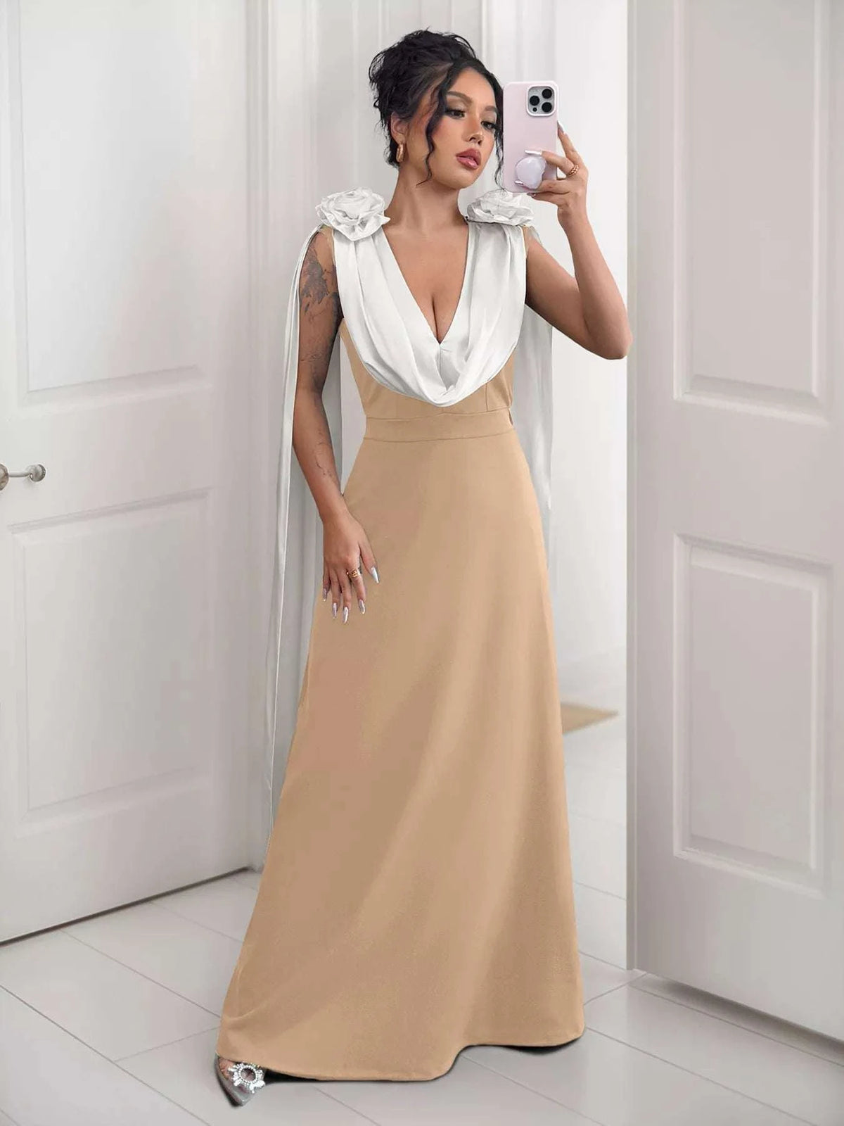 Floral Applique Two Tone Maxi Dress WESTCLOSET