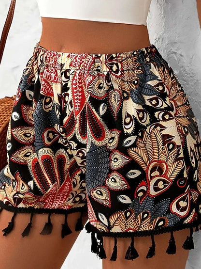 Paisley Print Tassel Hem Shorts WESTCLOSET