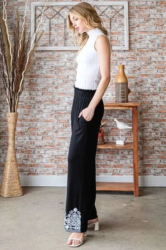 Heimish Full Size Solid Damask Casual Pants Plus Size WESTCLOSET