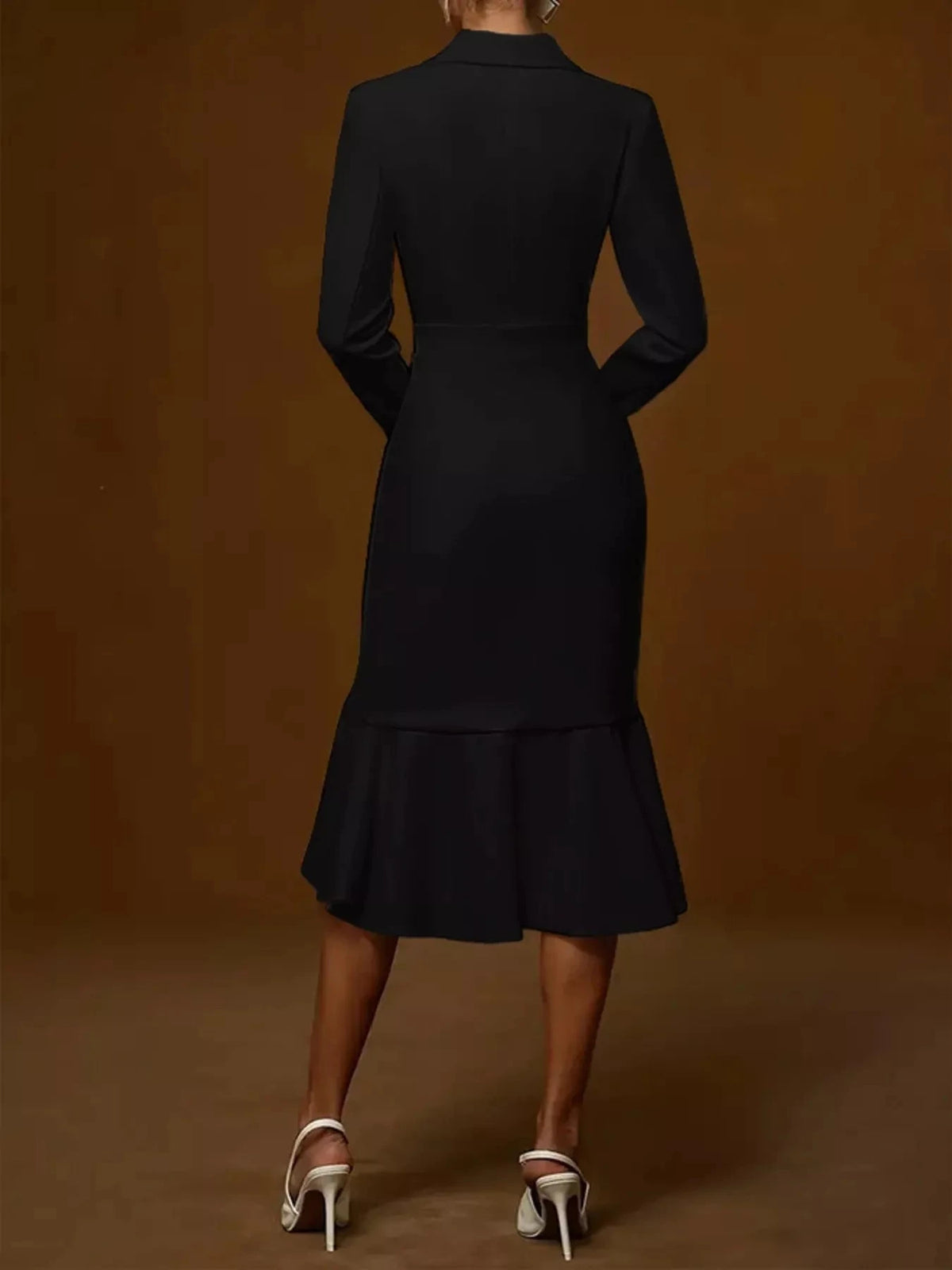 Ruffled Hem Long Sleeve Midi Blazer Dress WESTCLOSET