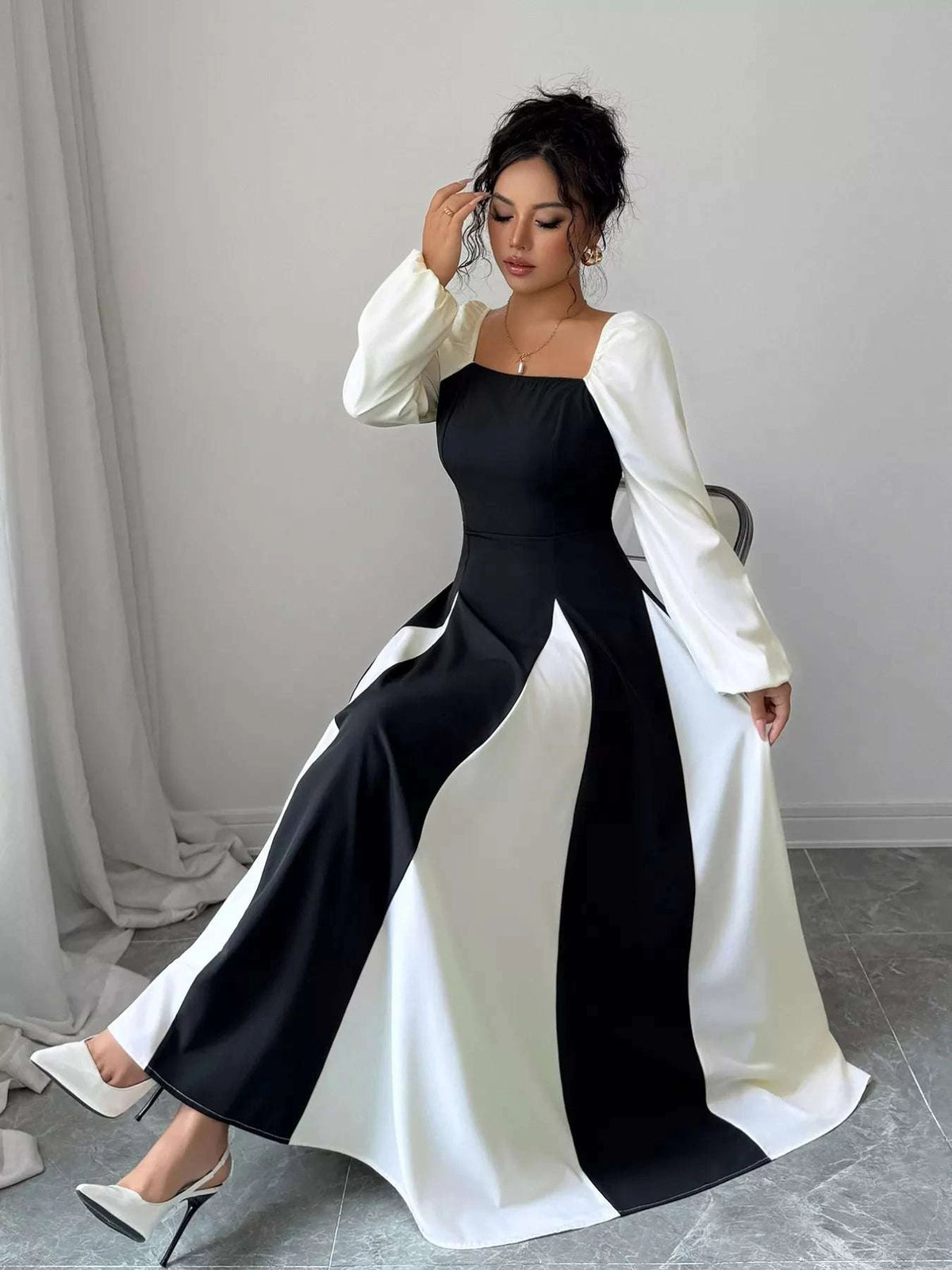 Color Block Square Neck Maxi Dress WESTCLOSET