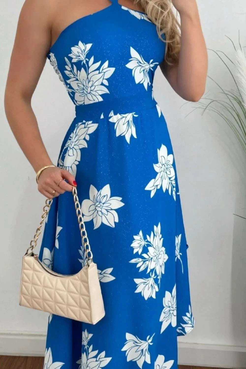 Smocked Printed Halter Neck Dress WESTCLOSET