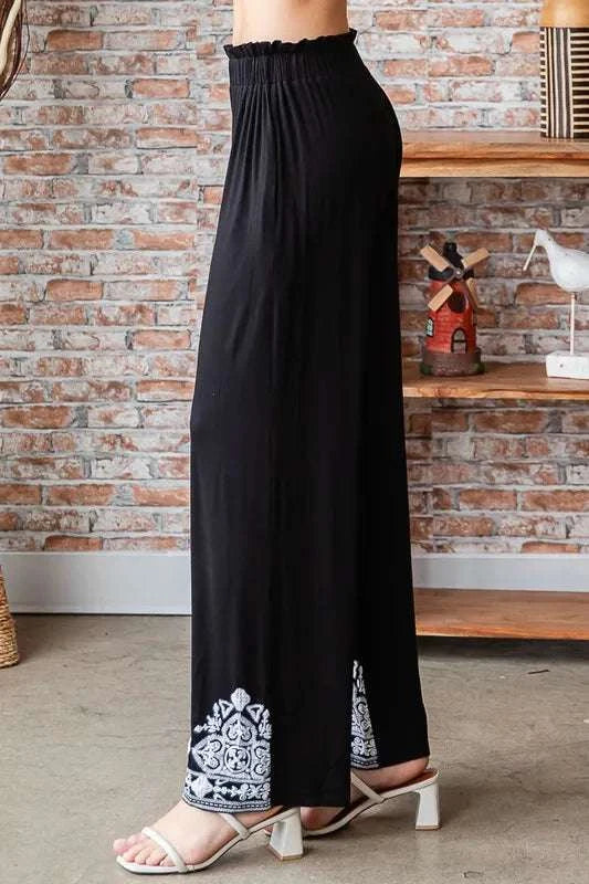 Heimish Full Size Solid Damask Casual Pants Plus Size WESTCLOSET