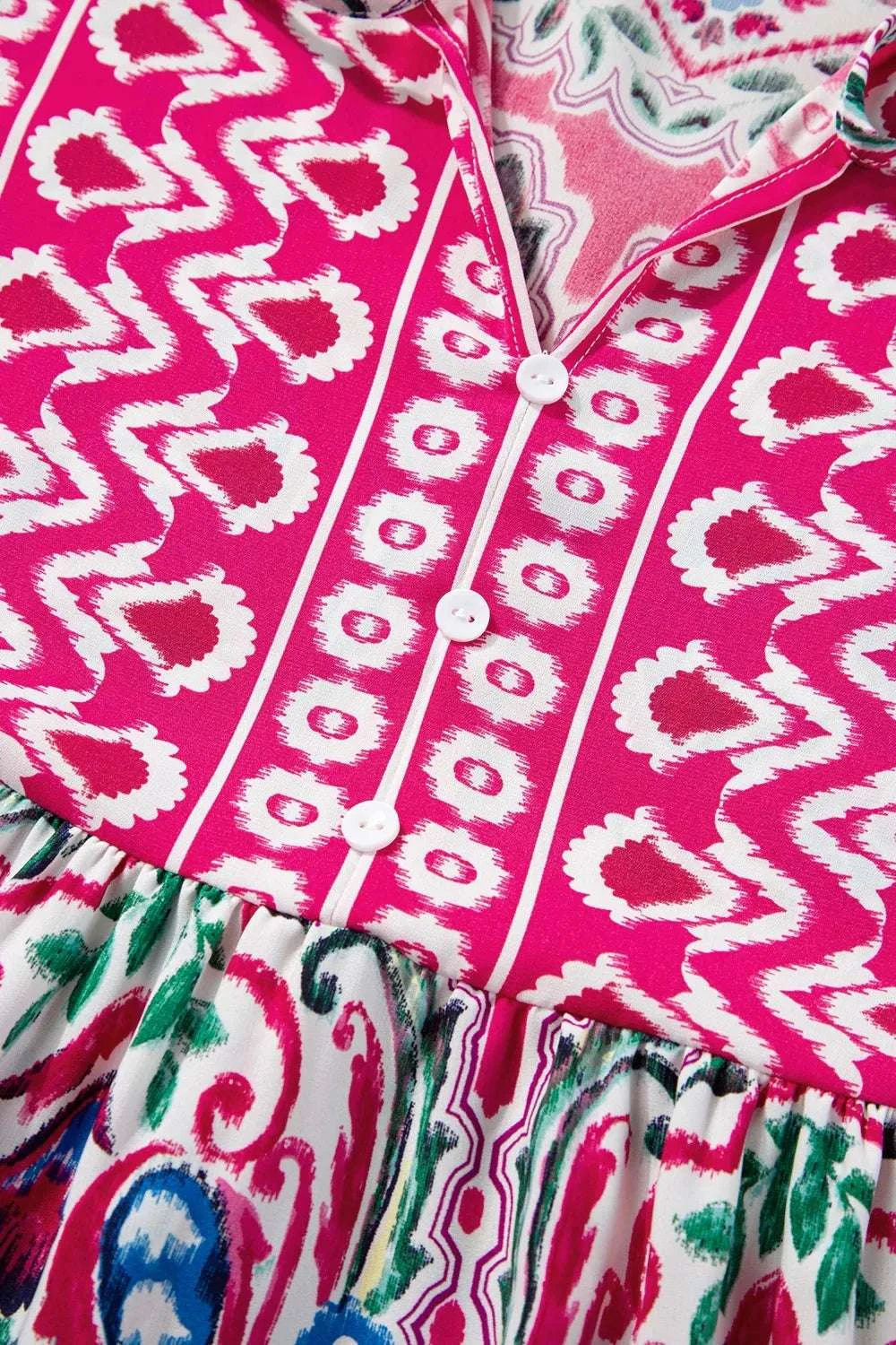 Printed Tie Neck Short Sleeve Dress WESTCLOSET