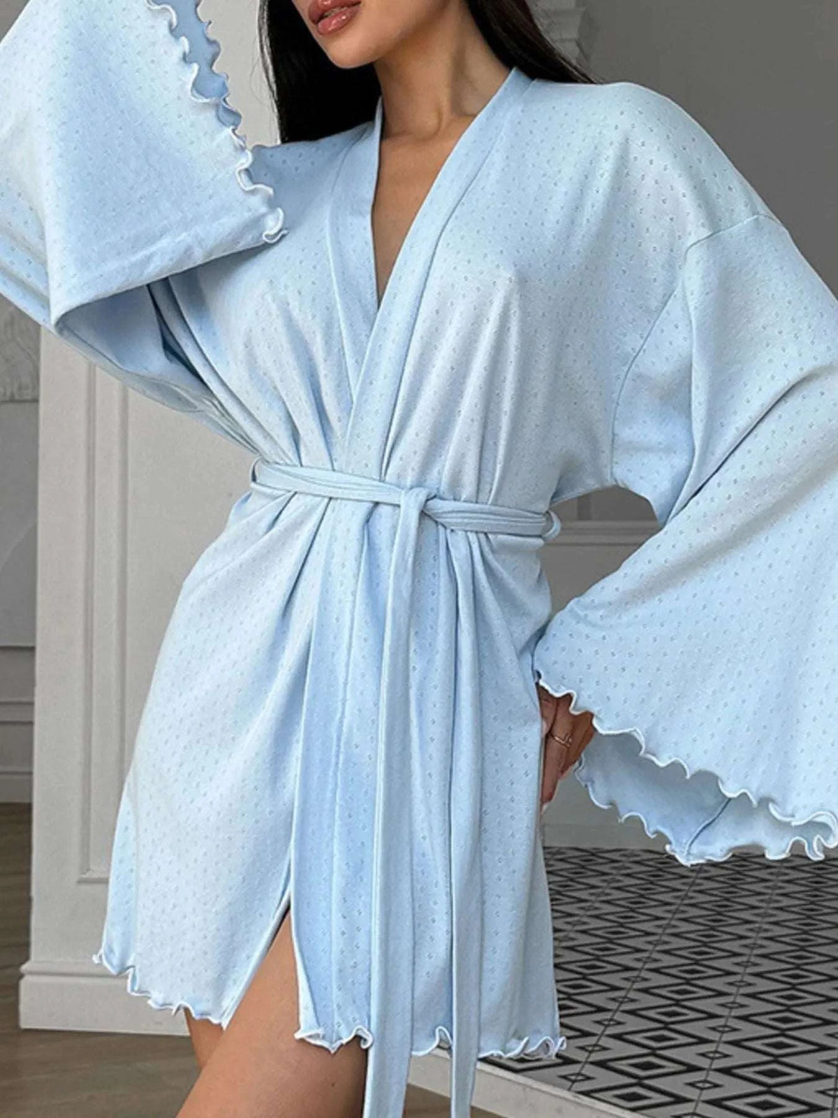 Tie Waist Kimono Sleeve Lounge Nightgown WESTCLOSET