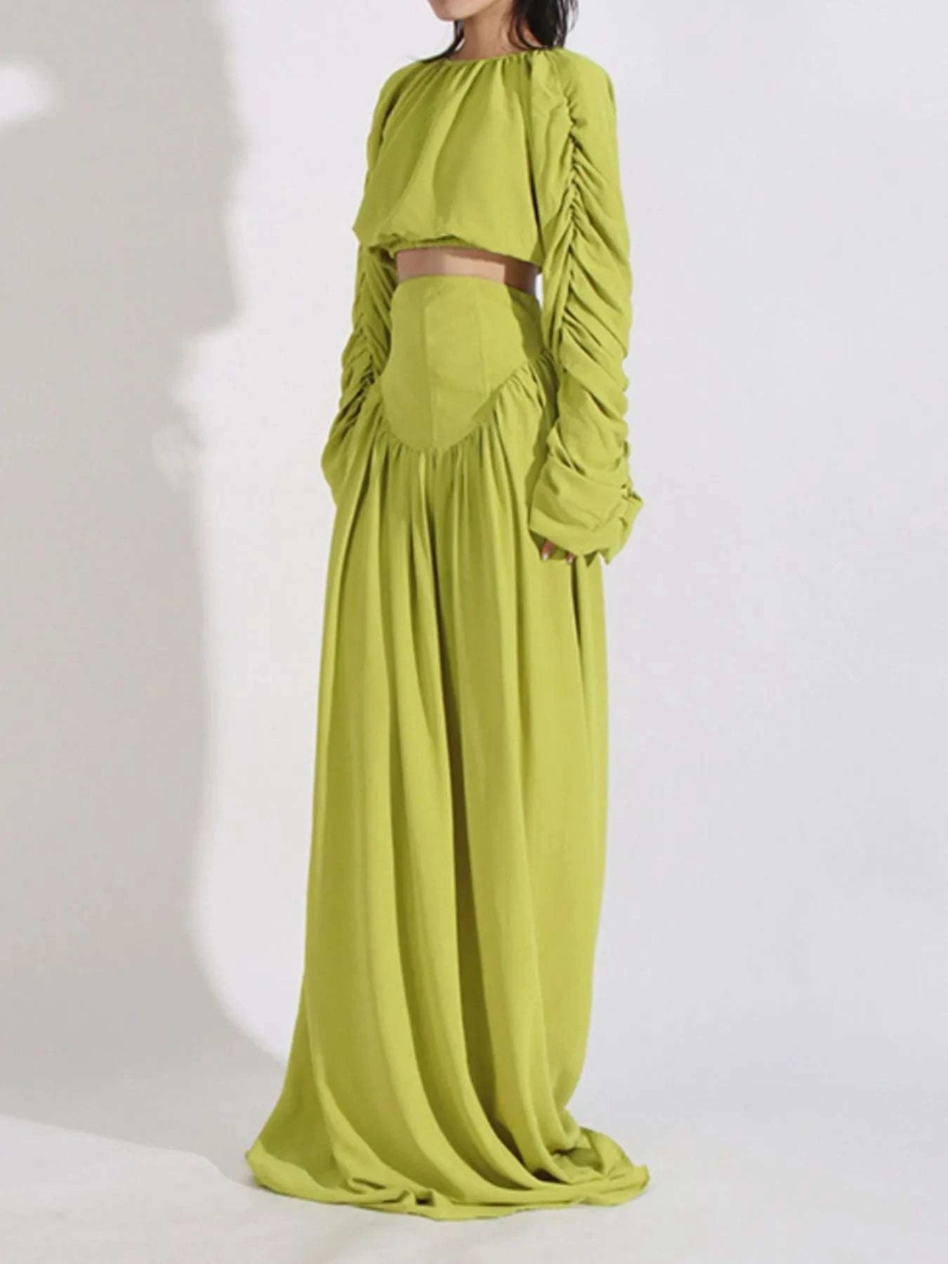 Ruched Long Sleeve Top and High Waist Skirt Set WESTCLOSET