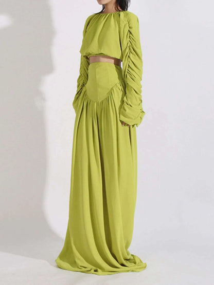 Ruched Long Sleeve Top and High Waist Skirt Set WESTCLOSET