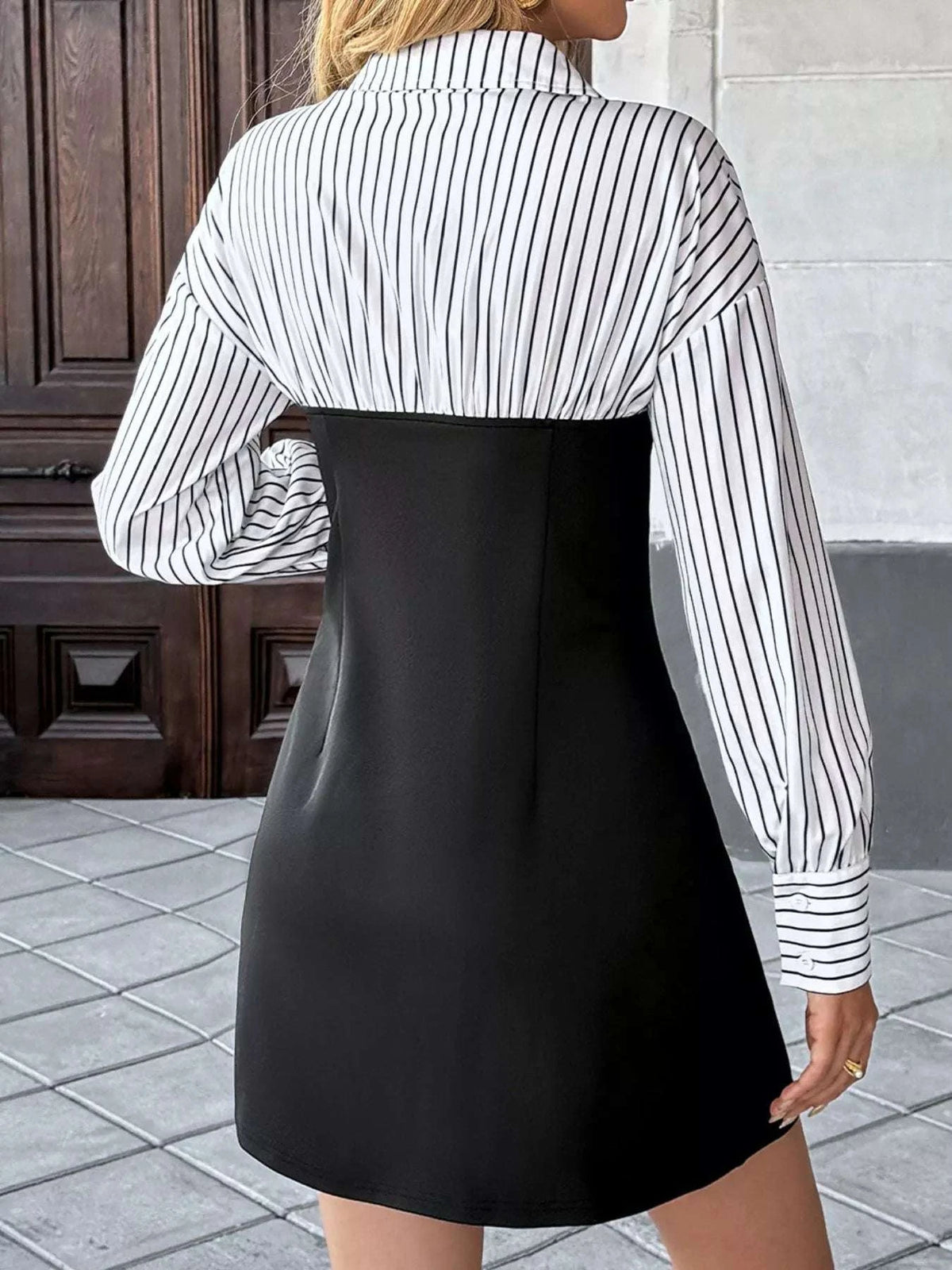 Striped Shirt Panel Bodycon Mini Dress WESTCLOSET