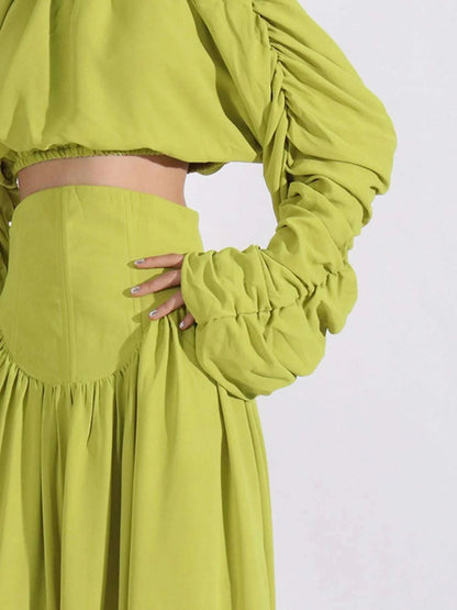 Ruched Long Sleeve Top and High Waist Skirt Set WESTCLOSET