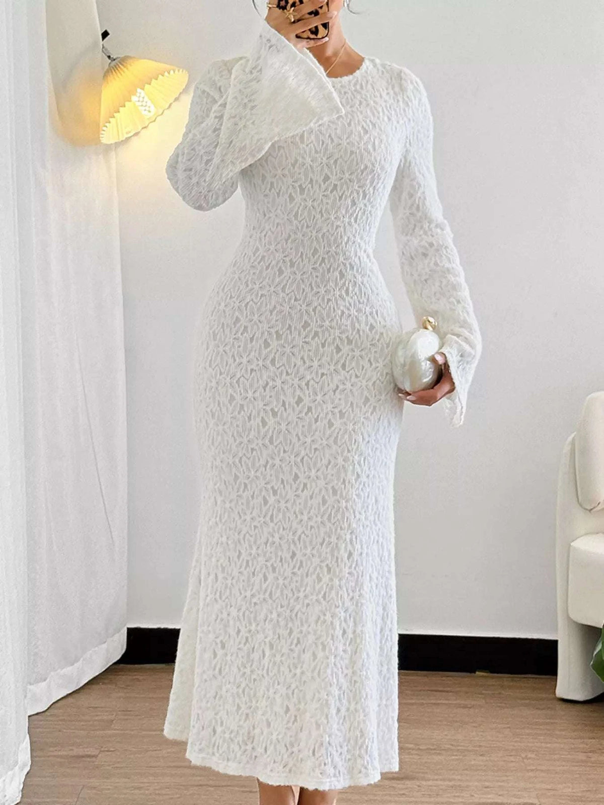 Lace Round Neck Flare Sleeve Dress WESTCLOSET