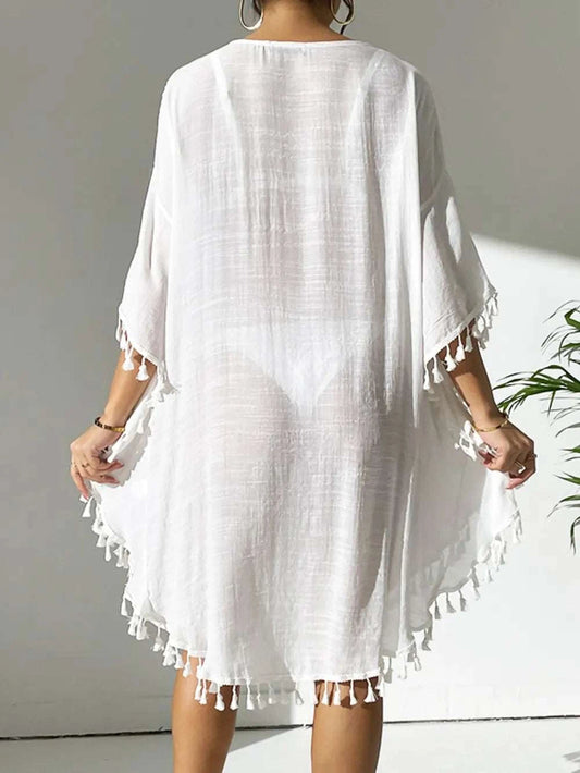 Tassel Cutout Scoop Neck Cover-Up Dress WESTCLOSET