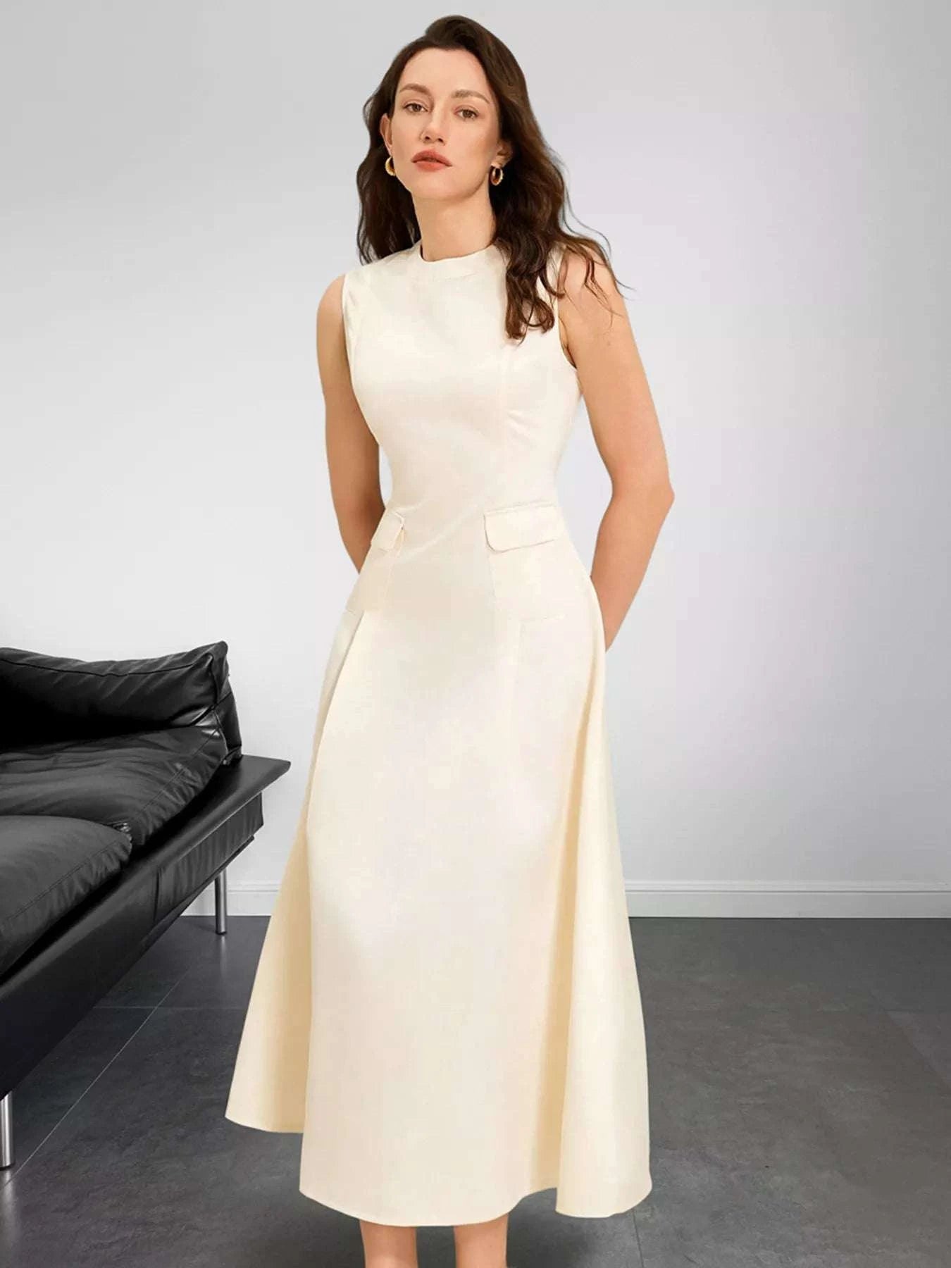 Sleeveless A-Line Midi Dress with Pockets WESTCLOSET