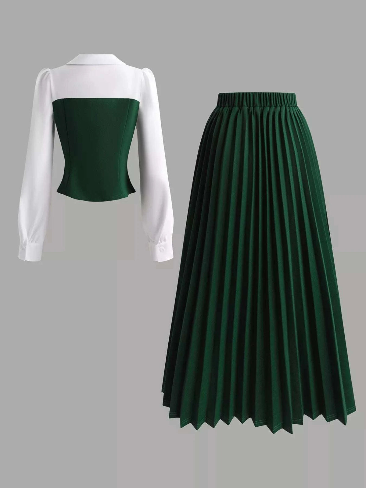 Two Tone Long Sleeve Top and Pleated Skirt Set WESTCLOSET