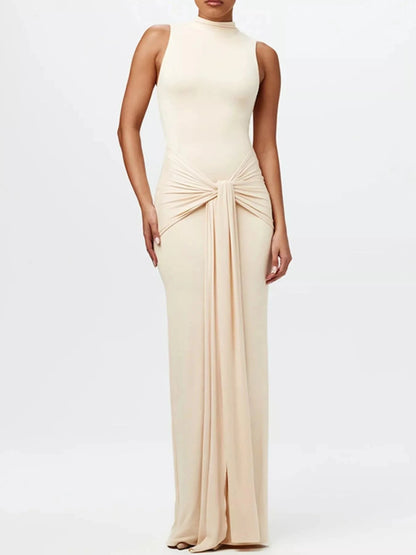 Sleeveless Mock Neck Knot Front Maxi Dress WESTCLOSET