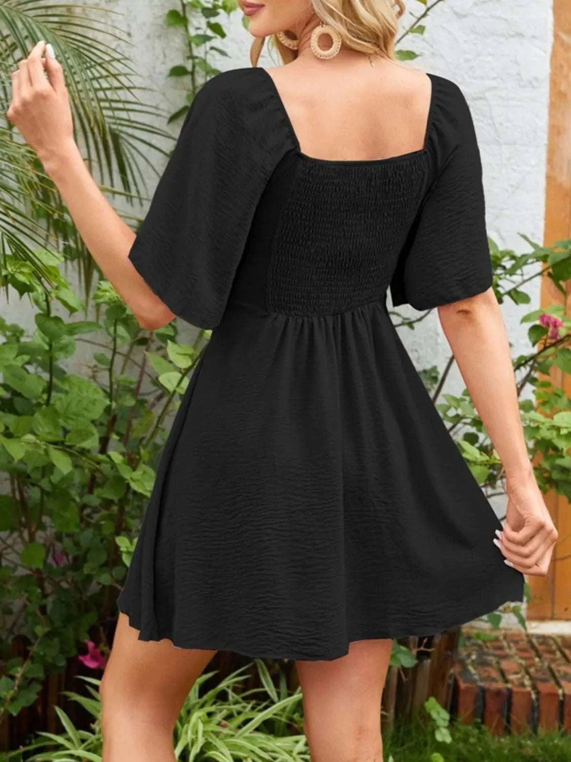 Smocked Back Knotted Flutter Sleeve Dress WESTCLOSET