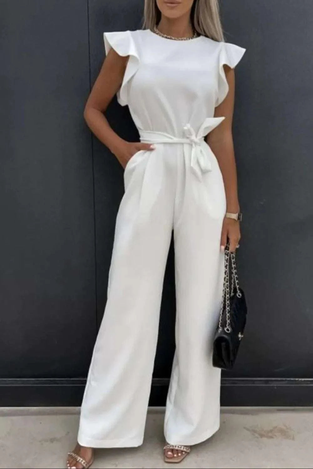 Round Neck Cap Sleeve Jumpsuit WESTCLOSET