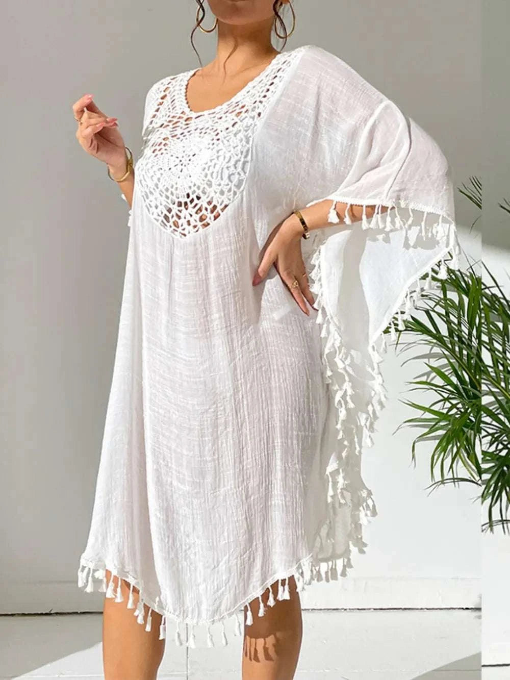 Tassel Cutout Scoop Neck Cover-Up Dress WESTCLOSET