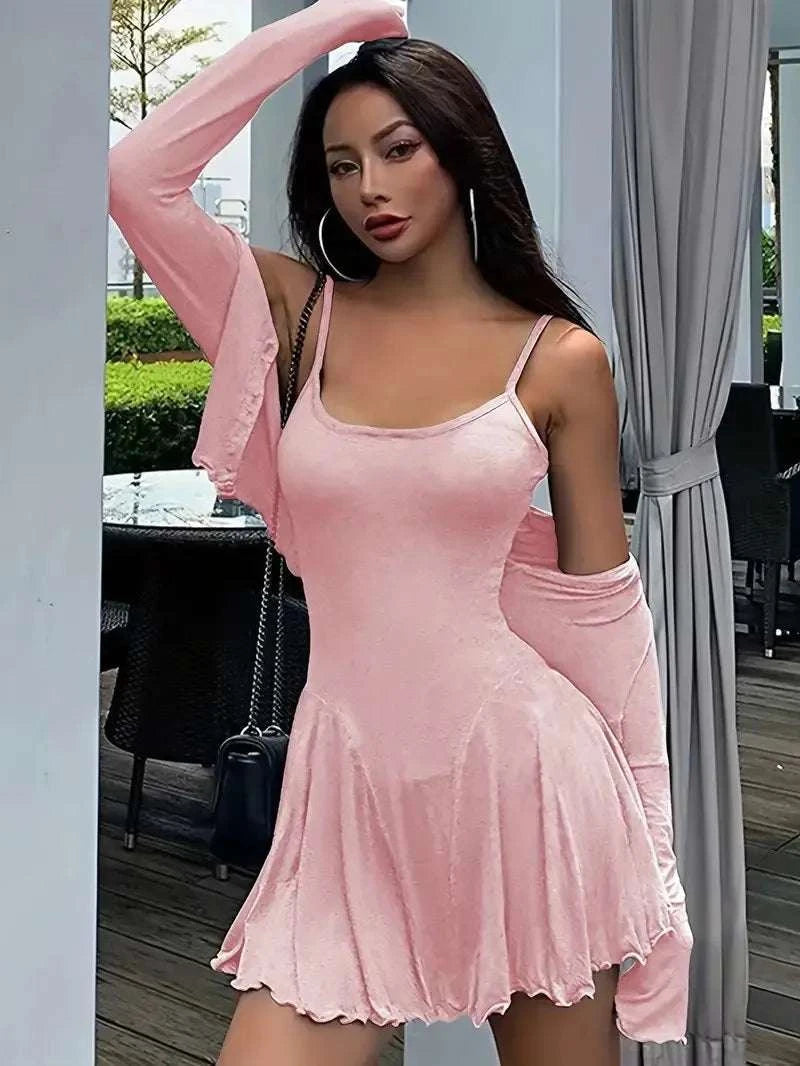 Long Sleeve Crop Top and Cami Dress Set WESTCLOSET