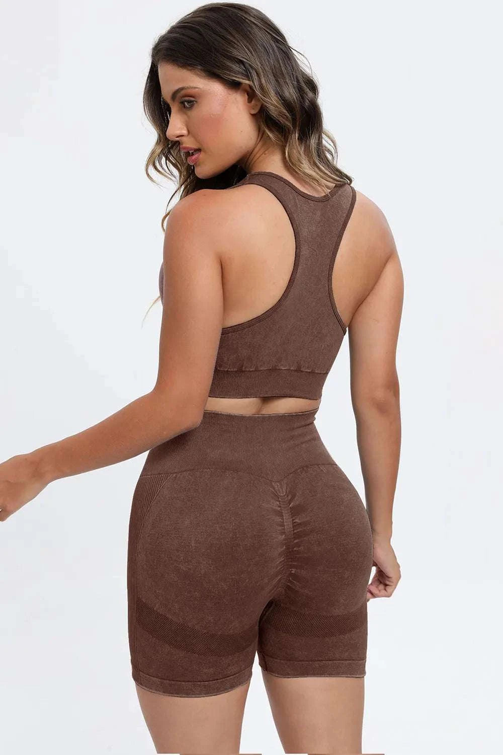 3 Piece Washed Square Neck Wide Strap Active Set WESTCLOSET