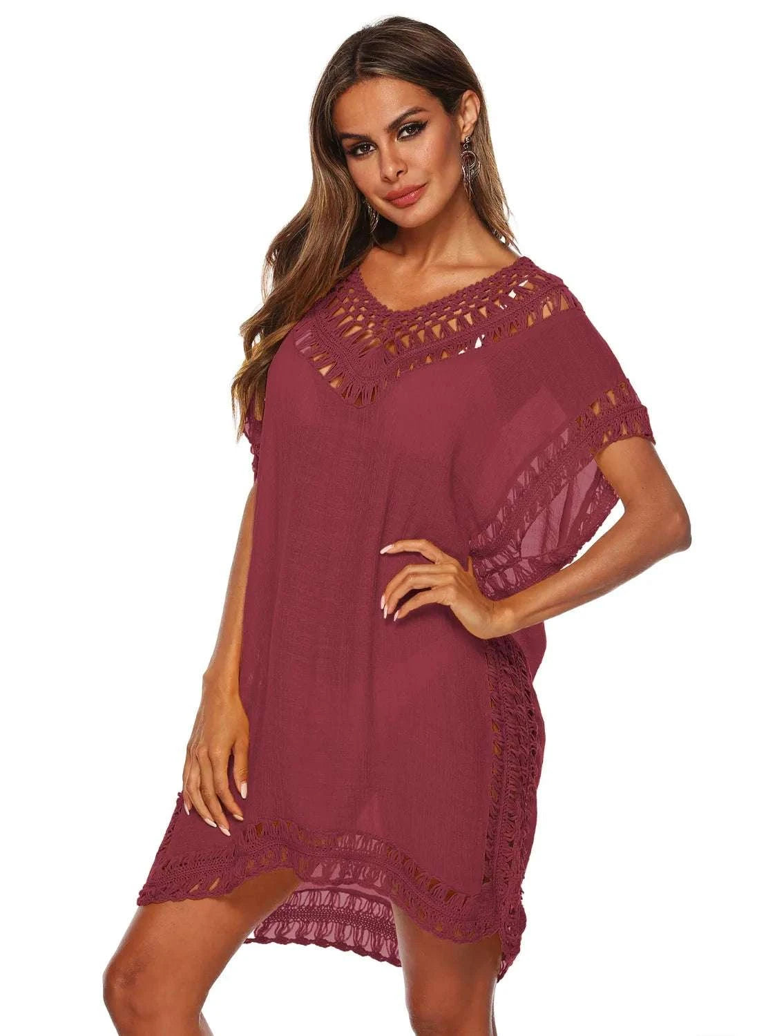 Bohemian Crochet Trim Beach Cover Up Dress WESTCLOSET