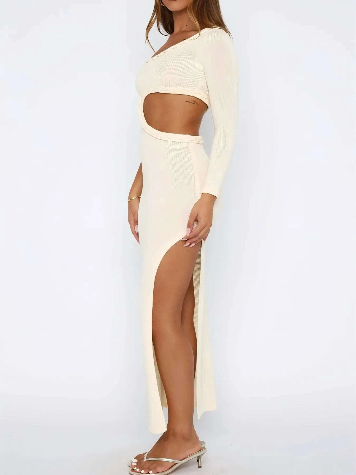 Cutout Slit One Shoulder Long Sleeve Sweater Dress WESTCLOSET