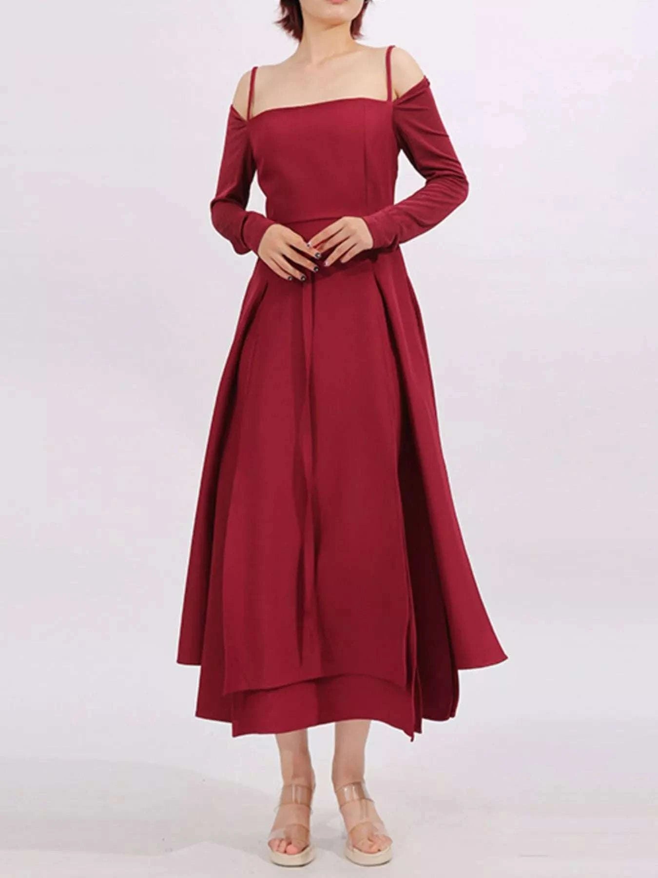 Slit Spaghetti Strap Long Sleeve Dress WESTCLOSET
