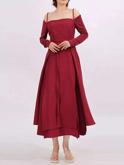 Slit Spaghetti Strap Long Sleeve Dress WESTCLOSET