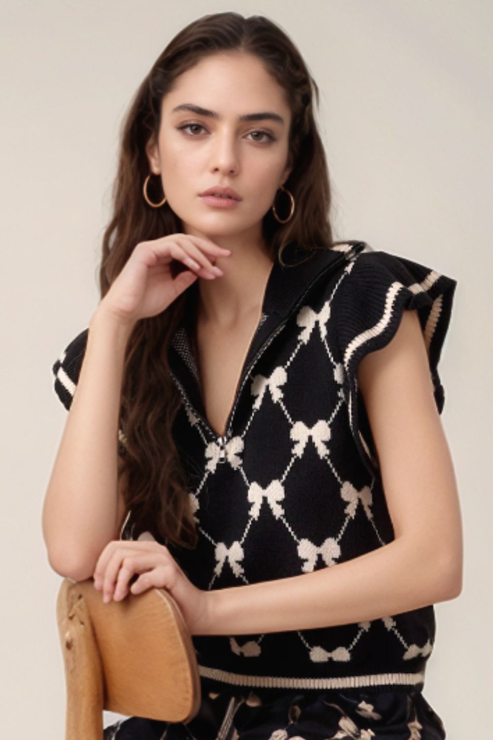WestCloset Bow Half Zip Sweater Vest 