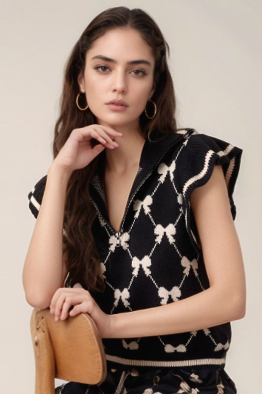 WestCloset Bow Half Zip Sweater Vest 