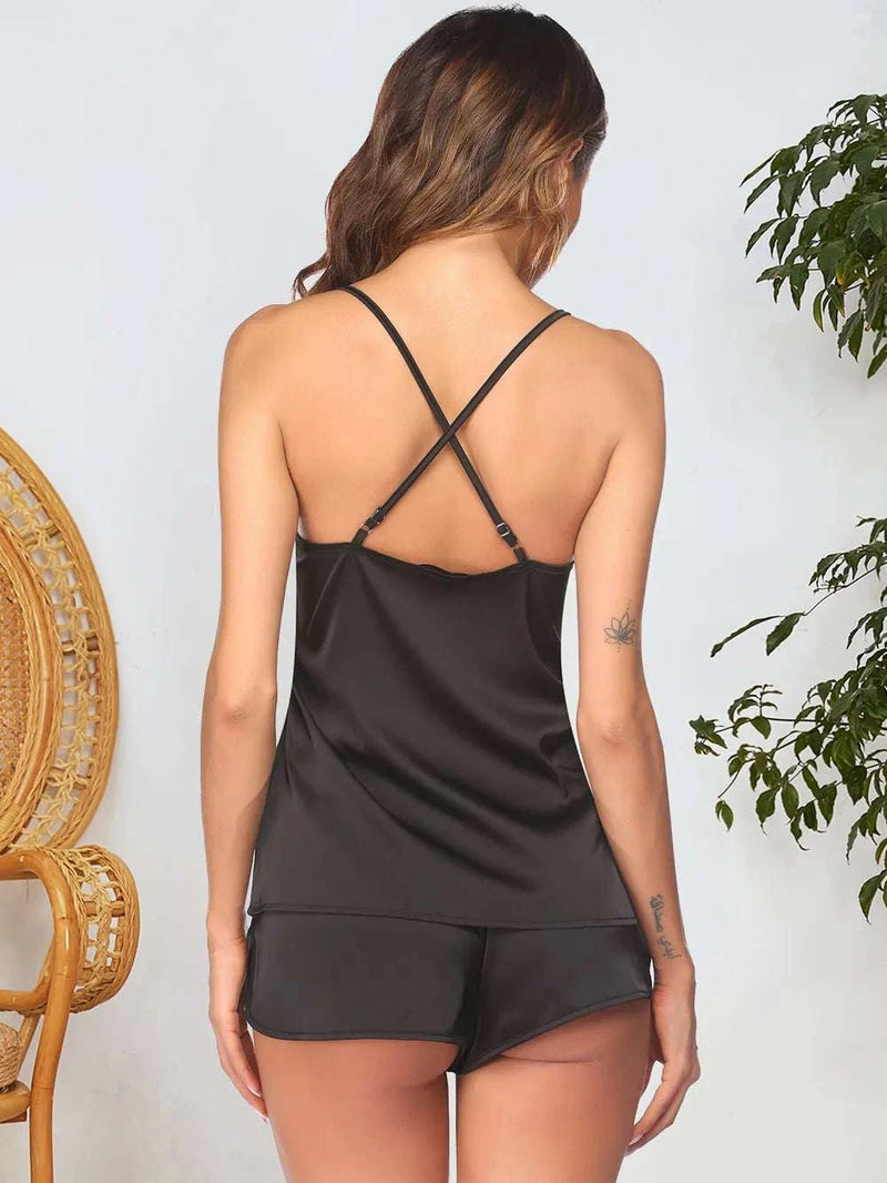 Lace Detail V-Neck Top and Shorts Lounge Set WESTCLOSET