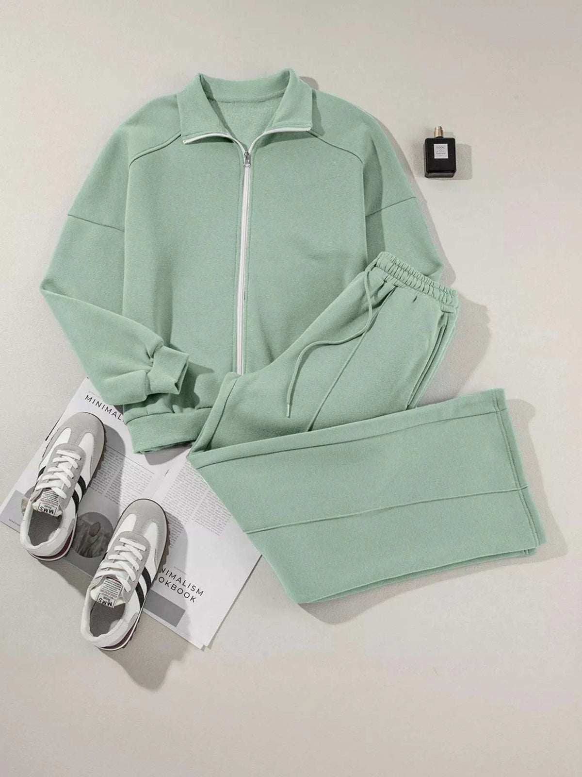 Drop Shoulder Zip Up Jacket and Drawstring Pants Active 2pcs Set WESTCLOSET