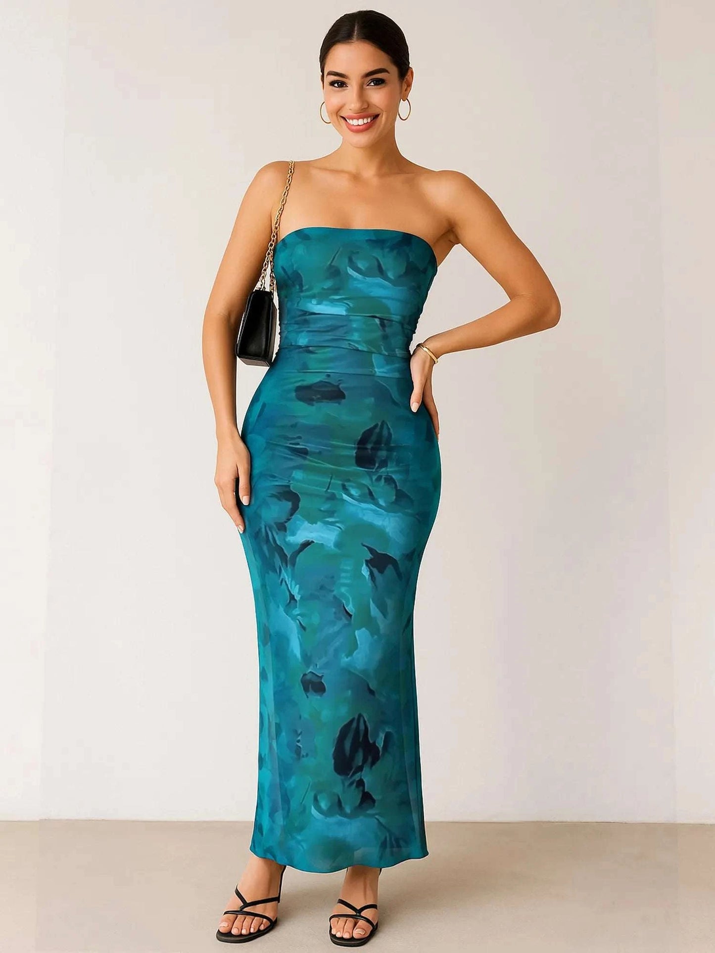 Printed Side Slit Tube Dress WESTCLOSET