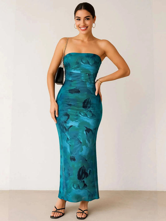 Printed Side Slit Tube Dress WESTCLOSET