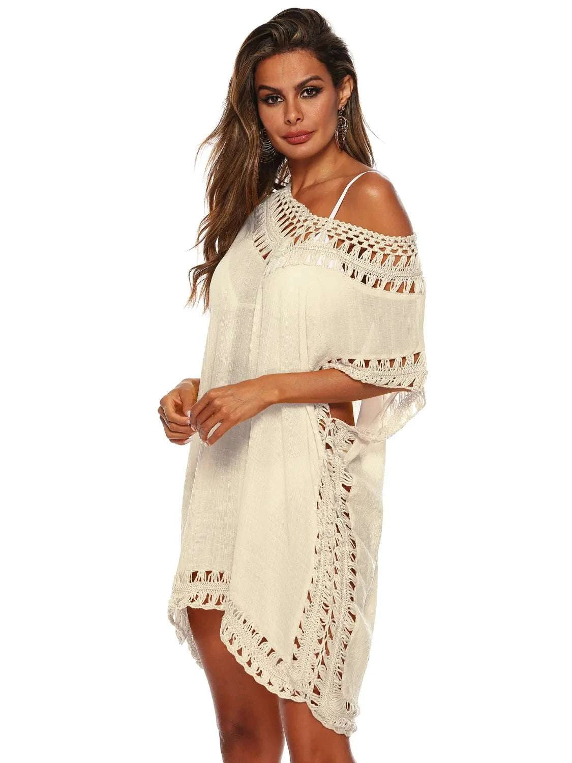 Bohemian Crochet Trim Beach Cover Up Dress WESTCLOSET