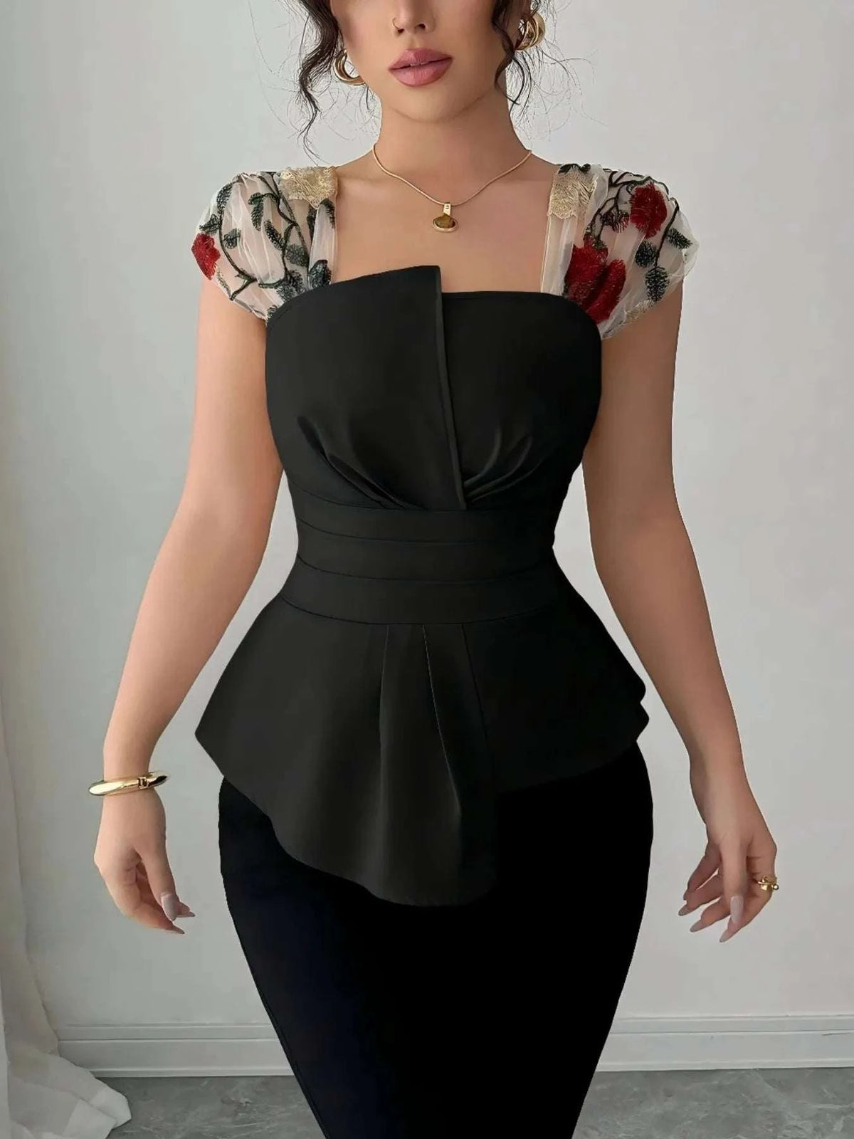 Floral Cap Sleeve Peplum Blouse WESTCLOSET