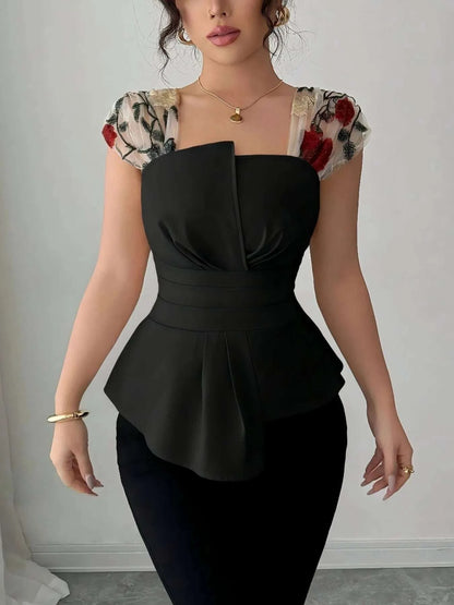 Floral Cap Sleeve Peplum Blouse WESTCLOSET