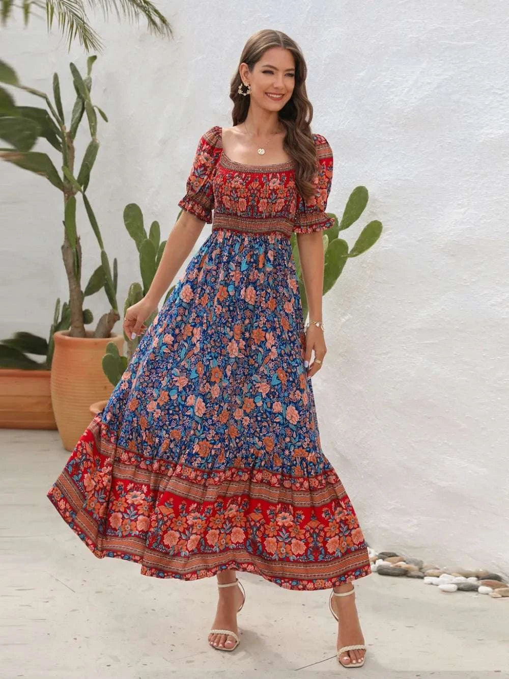 Floral Flounce Sleeve Midi Dress WESTCLOSET