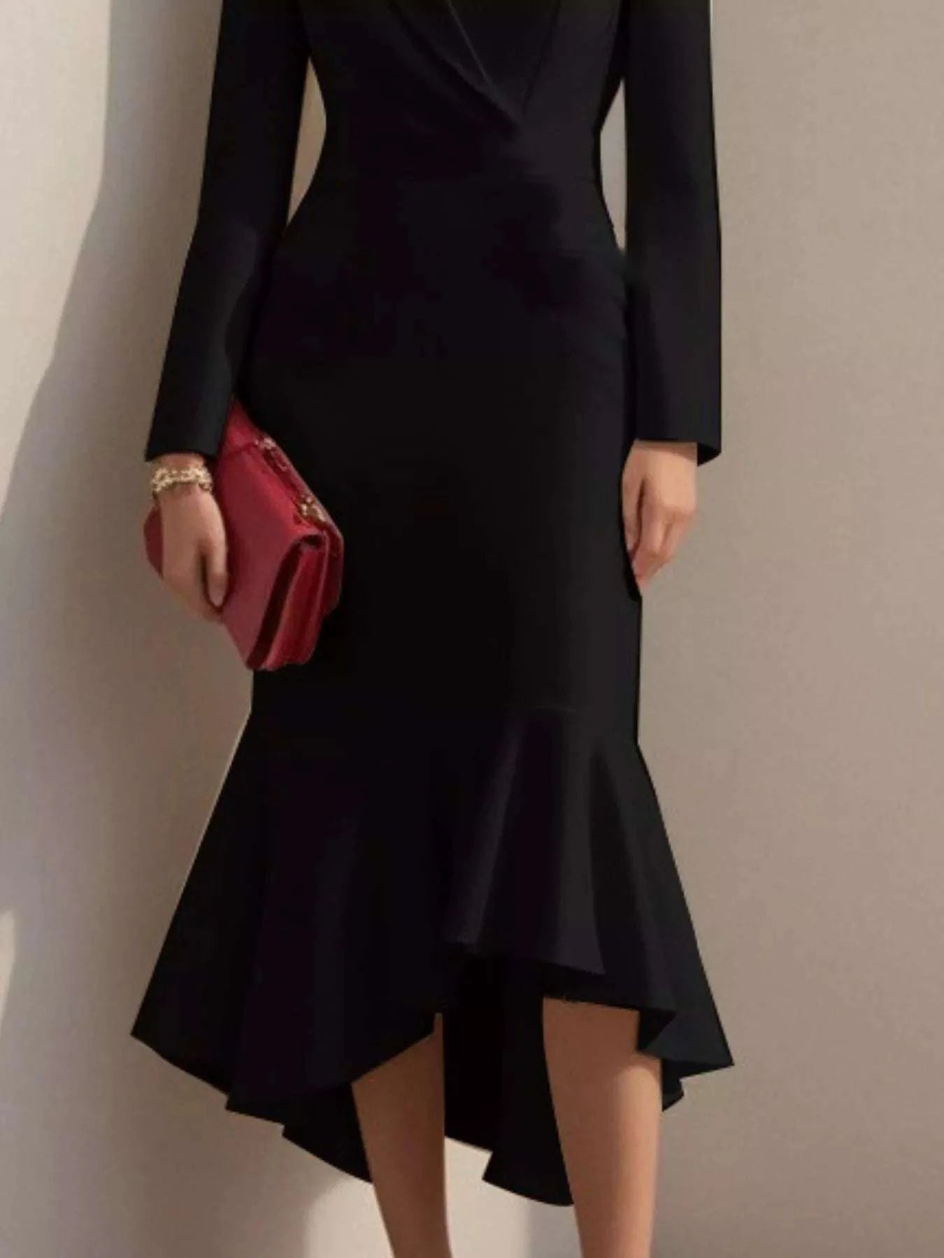 Ruffled Hem Long Sleeve Midi Blazer Dress WESTCLOSET