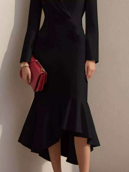 Ruffled Hem Long Sleeve Midi Blazer Dress WESTCLOSET