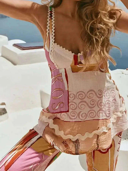 Tie Back Printed Cami and Pants Set WESTCLOSET