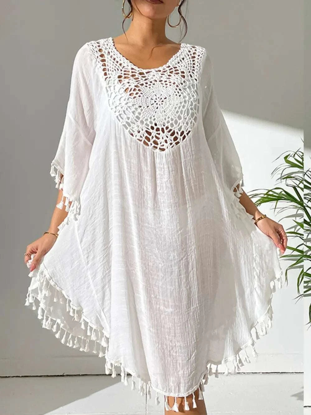 Tassel Cutout Scoop Neck Cover-Up Dress WESTCLOSET