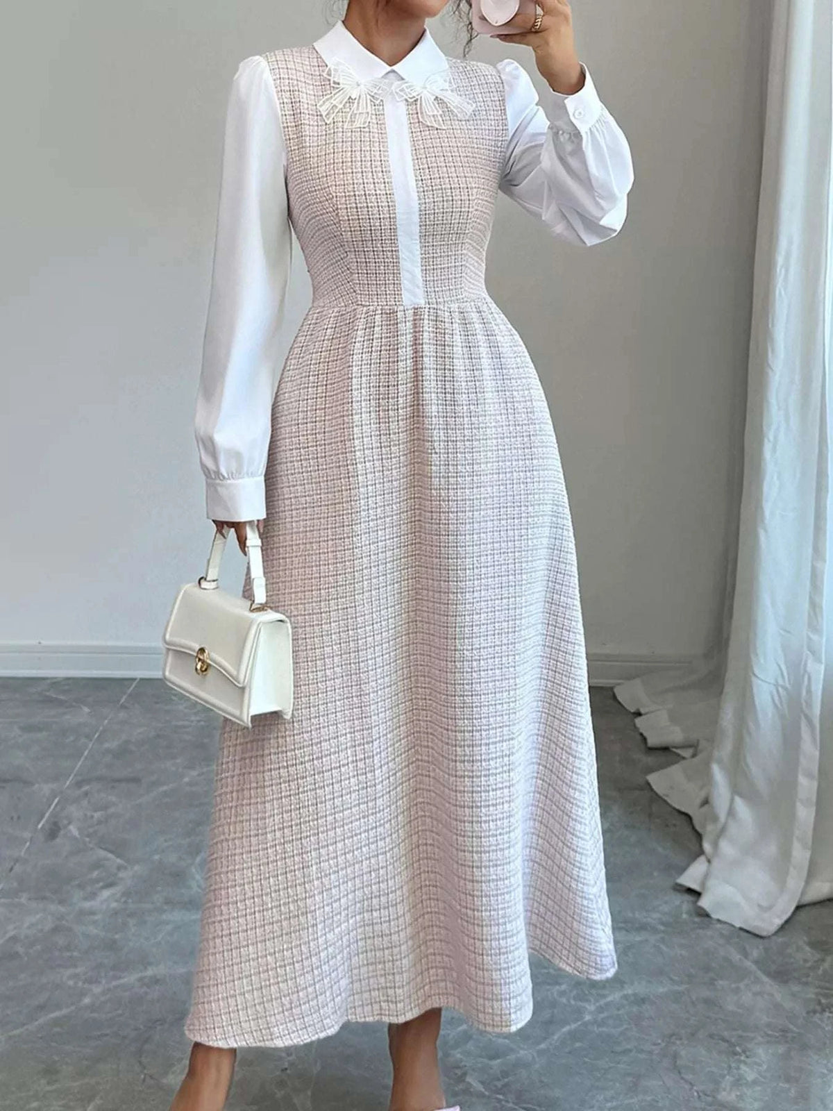 Tweed Long Sleeve A-Line Midi Dress WESTCLOSET