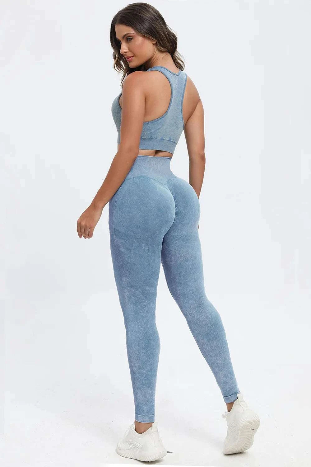 3 Piece Washed Square Neck Wide Strap Active Set WESTCLOSET