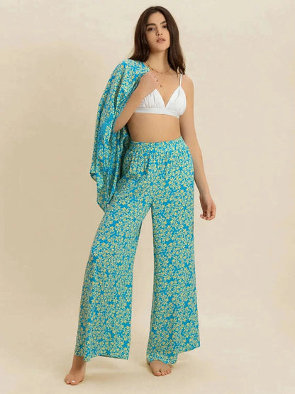 Open Front Printed Top and Pants Set WESTCLOSET