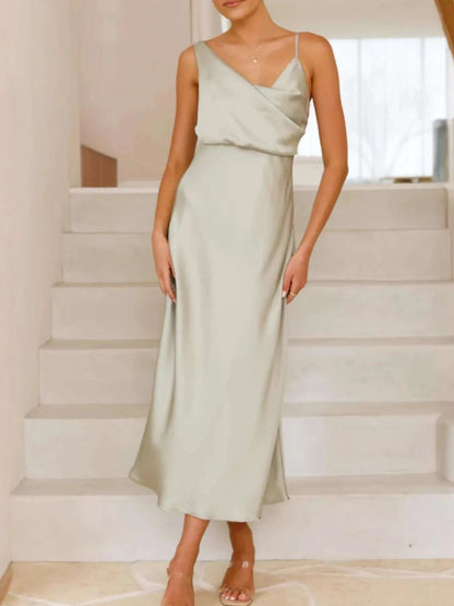 Satin Asymmetrical Midi Dress WESTCLOSET