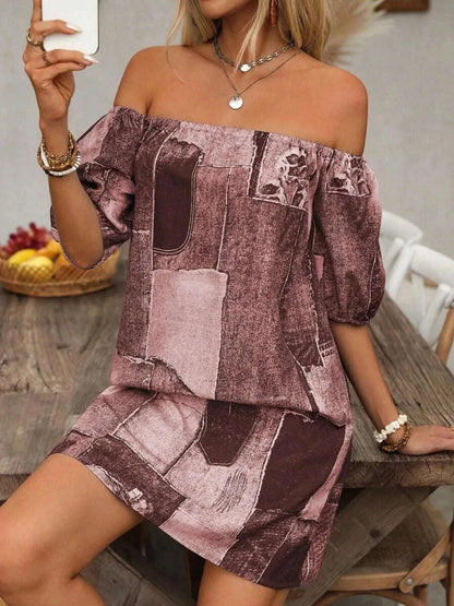 Patchwork Off Shoulder Denim Mini Dress WESTCLOSET