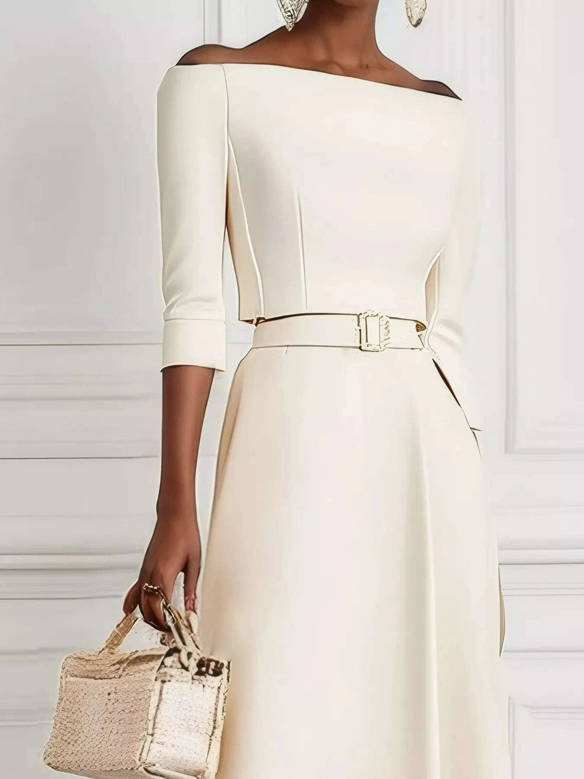 Elegant Off-Shoulder Belted Maxi Dress WESTCLOSET