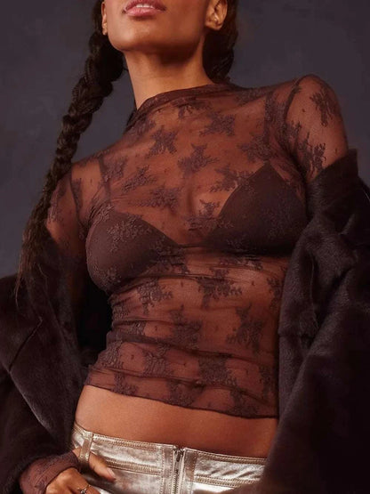 Lace Mock Neck Long Sleeve Blouse WESTCLOSET